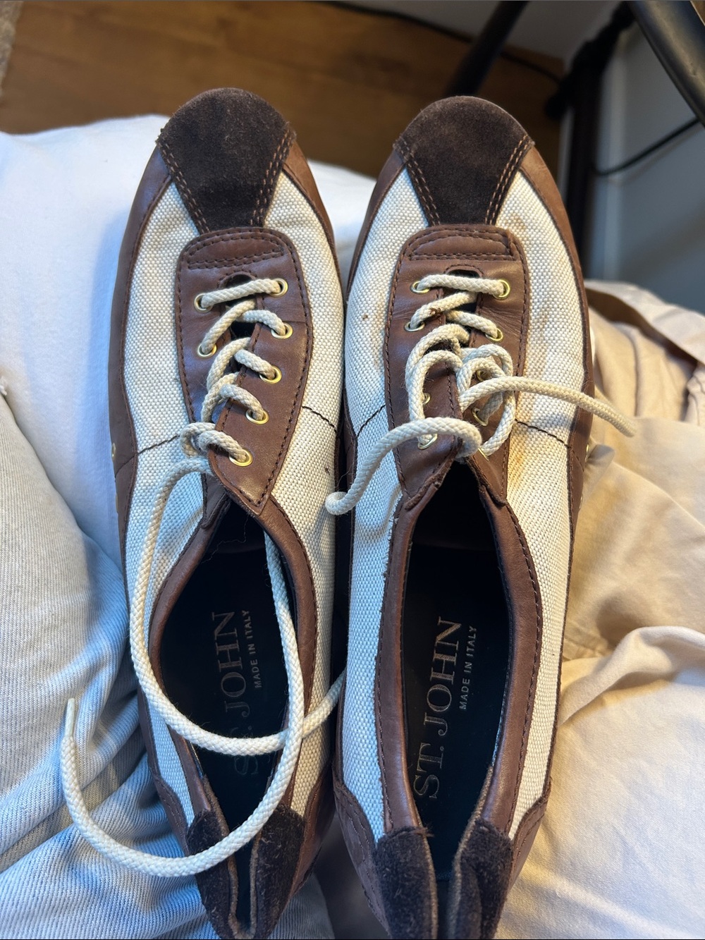 St. John Brown and White Canvas & Leather Men's Lace-Up Sneakers